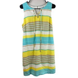 London Times Women Linen Blend Sleeveless Striped Dress Size 12